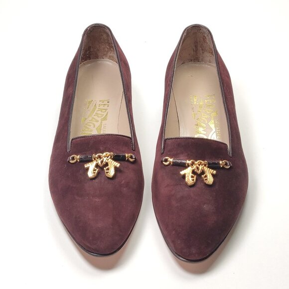 New with Defects Vintage Salvatore Ferragamo Suede Charm Loafers Made in Italy - Picture 3 of 11
